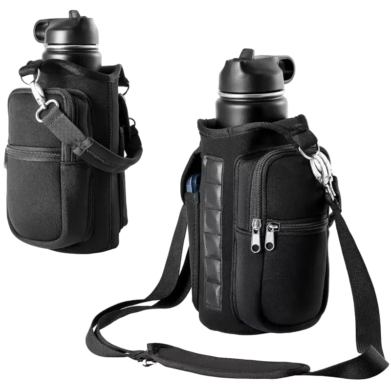 Magnetic Water Bottle Holder Gym Water Bottle Carrier Bag W/ Phone Pocket Handle Shoulder Strap 6 Built-In Magnets Water Bottle